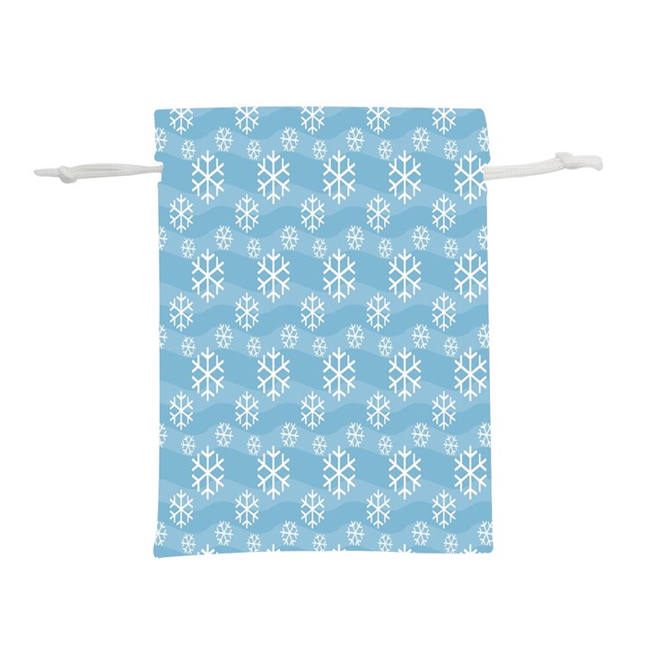 Snowflakes, White Blue Lightweight Drawstring Pouch (L)