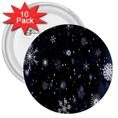 Snowflakes,white,black 3  Buttons (10 Pack) 