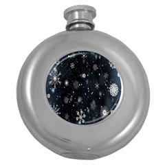 Snowflakes,white,black Round Hip Flask (5 Oz)