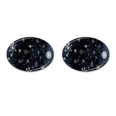 Snowflakes,white,black Cufflinks (oval) by nateshop