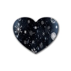 Snowflakes,white,black Rubber Heart Coaster (4 Pack) by nateshop