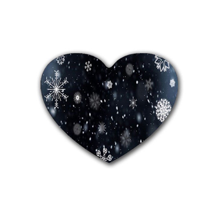 Snowflakes,white,black Rubber Heart Coaster (4 pack)