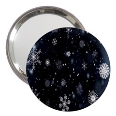 Snowflakes,white,black 3  Handbag Mirrors