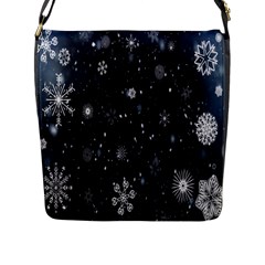 Snowflakes,white,black Flap Closure Messenger Bag (l) by nateshop