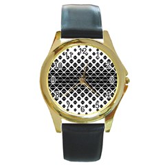 Triangle-black White Round Gold Metal Watch by nateshop