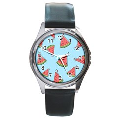 Watermelon-blue Round Metal Watch