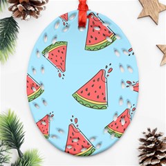 Watermelon-blue Oval Filigree Ornament (Two Sides)