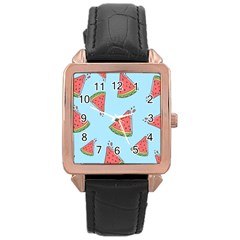 Watermelon-blue Rose Gold Leather Watch 