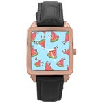 Watermelon-blue Rose Gold Leather Watch  Front