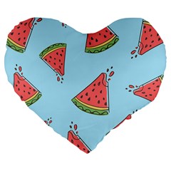 Watermelon-blue Large 19  Premium Flano Heart Shape Cushions by nateshop