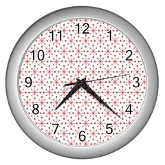 Pattern Christmas Pattern Red Stars Wall Clock (silver) by Sapixe