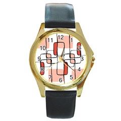 Abstract Seamless Pattern Art Round Gold Metal Watch