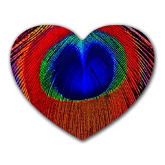 Peacock Plumage Fearher Bird Pattern Heart Mousepads by Sapixe