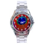 Peacock Plumage Fearher Bird Pattern Stainless Steel Analogue Watch Front