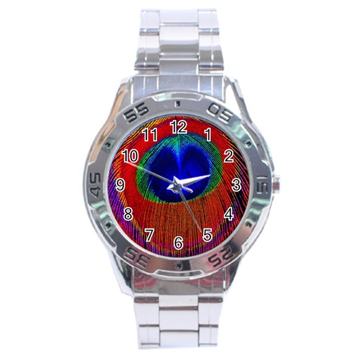 Peacock Plumage Fearher Bird Pattern Stainless Steel Analogue Watch