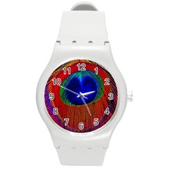 Peacock Plumage Fearher Bird Pattern Round Plastic Sport Watch (m) by Sapixe