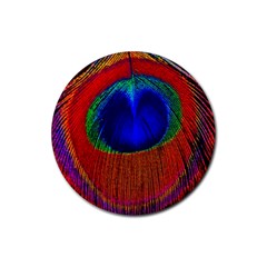 Peacock Plumage Fearher Bird Pattern Rubber Coaster (round) by Sapixe