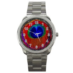 Peacock Plumage Fearher Bird Pattern Sport Metal Watch by Sapixe