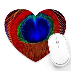 Peacock Plumage Fearher Bird Pattern Heart Mousepads by Sapixe