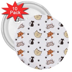 Cat Kitten Design Pattern 3  Buttons (10 Pack)  by Sapixe