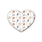 Cat Kitten Design pattern Rubber Heart Coaster (4 pack) Front