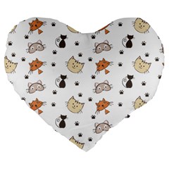 Cat Kitten Design Pattern Large 19  Premium Heart Shape Cushions by Sapixe