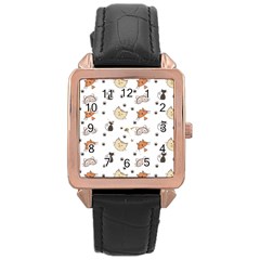 Cat Kitten Design Pattern Rose Gold Leather Watch  by Sapixe