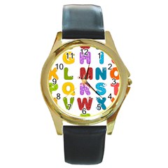 Vectors Alphabet Eyes Letters Funny Round Gold Metal Watch by Sapixe