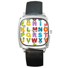 Vectors Alphabet Eyes Letters Funny Square Metal Watch by Sapixe