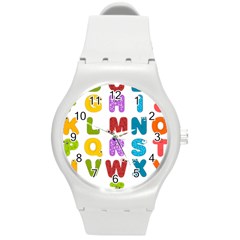 Vectors Alphabet Eyes Letters Funny Round Plastic Sport Watch (m) by Sapixe