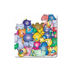 Cats Cartoon Cats Colorfulcats Square Magnet by Sapixe