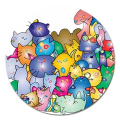 Cats Cartoon Cats Colorfulcats Magnet 5  (round) by Sapixe