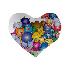 Cats Cartoon Cats Colorfulcats Standard 16  Premium Heart Shape Cushions by Sapixe