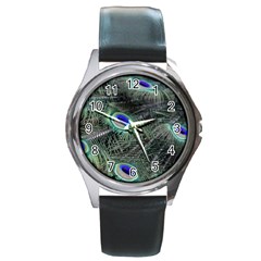 Plumage Peacock Feather Colorful Round Metal Watch by Sapixe