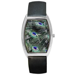 Plumage Peacock Feather Colorful Barrel Style Metal Watch by Sapixe