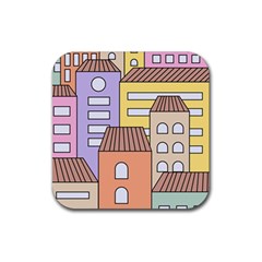 Houses City Architecture Building Rubber Coaster (square) by Sapixe