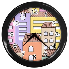 Houses City Architecture Building Wall Clock (black) by Sapixe