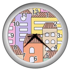 Houses City Architecture Building Wall Clock (silver) by Sapixe