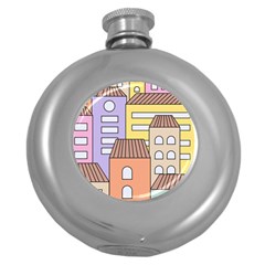 Houses City Architecture Building Round Hip Flask (5 Oz) by Sapixe