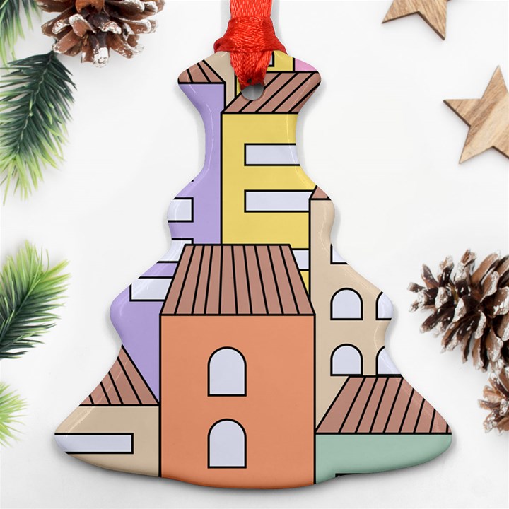 Houses City Architecture Building Christmas Tree Ornament (Two Sides)