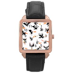 Phoenix Dragon Fire Bird Rose Gold Leather Watch  by Sapixe