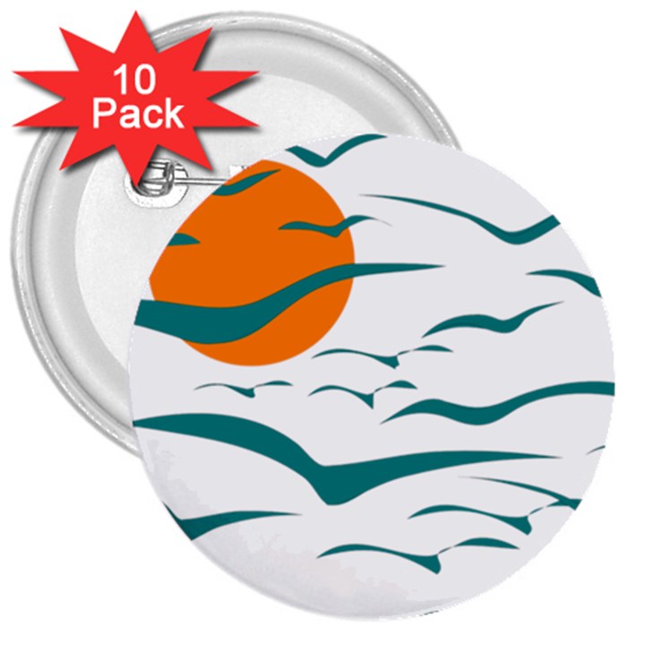 Sunset Glow Sun Bird 3  Buttons (10 pack) 