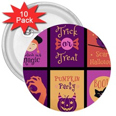 Halloween Cute Cartoon 3  Buttons (10 Pack)  by Sapixe