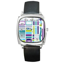 Peacock Pattern Square Metal Watch by Sapixe