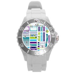 Peacock Pattern Round Plastic Sport Watch (l) by Sapixe