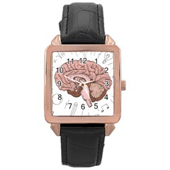 Cerebrum Human Structure Cartoon Human Brain Rose Gold Leather Watch  by Sapixe