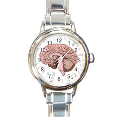 Cerebrum Human Structure Cartoon Human Brain Round Italian Charm Watch by Sapixe