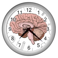 Cerebrum Human Structure Cartoon Human Brain Wall Clock (silver)