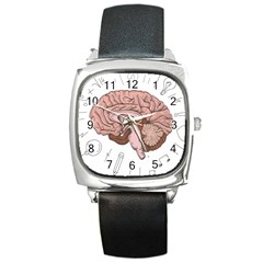 Cerebrum Human Structure Cartoon Human Brain Square Metal Watch by Sapixe