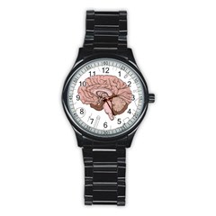 Cerebrum Human Structure Cartoon Human Brain Stainless Steel Round Watch by Sapixe